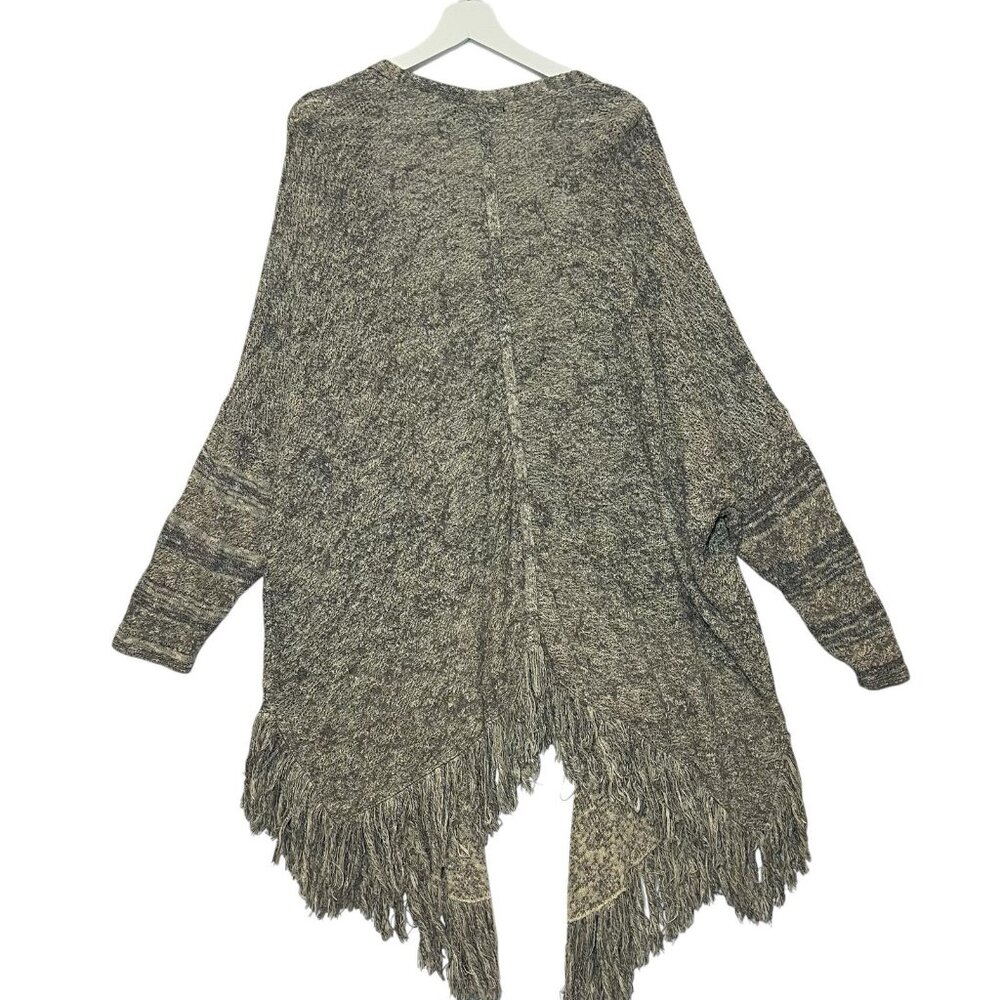 Nic & Zoe Women Cardigan Fringe Hi Lo Open Front Knit Gray Size 2X Boho Cotton - Picture 2 of 7